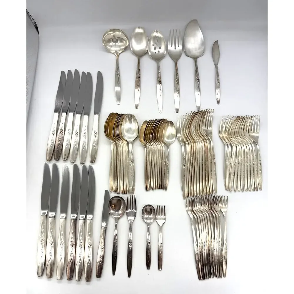 Oneida Community Silver Plate Enchantment Gentle Rose Set of 83 Pieces Flatware